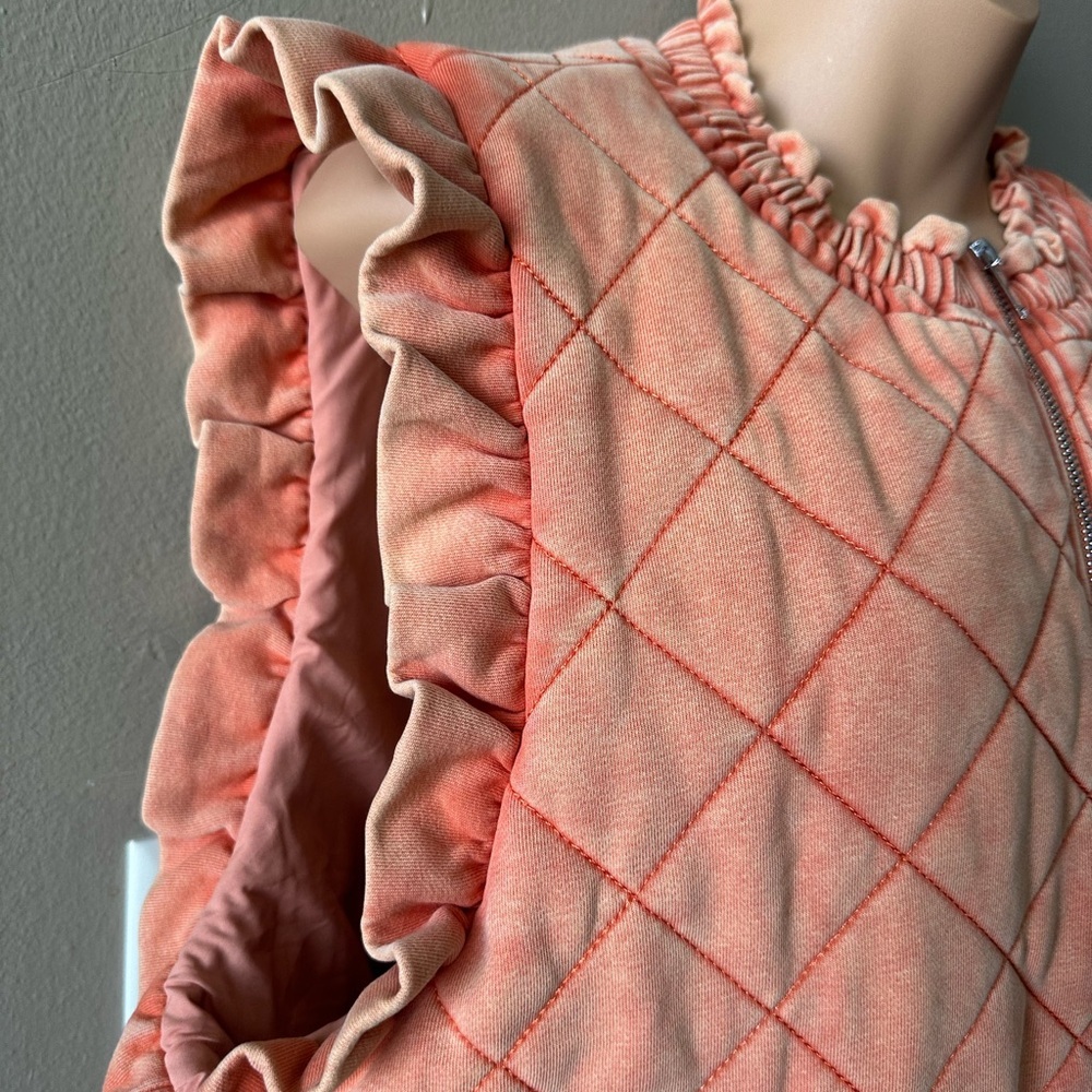 Promise Peach Quilted Women's Puffer Ruffle Vest - Picture 3 of 9
